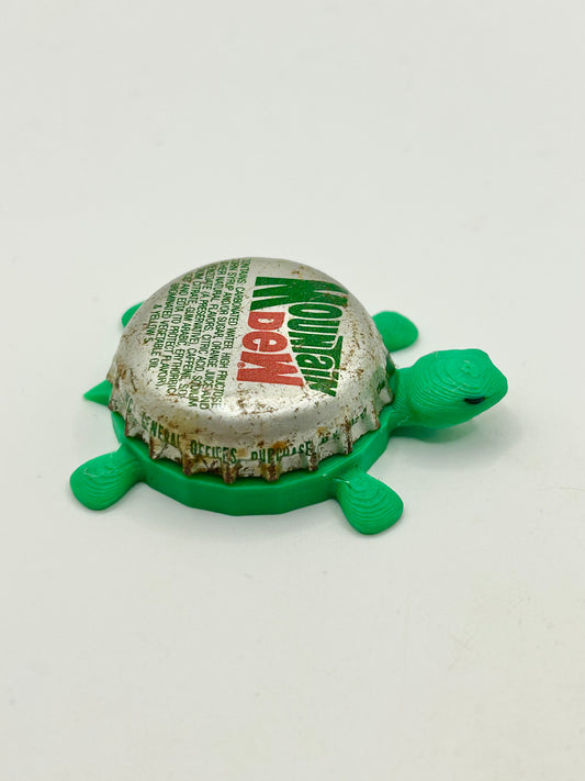 Mountain Dew (Vintage, Silver Background) - Bottle Cap Magnet Turtle