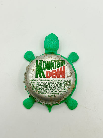 Mountain Dew (Vintage, Silver Background) - Bottle Cap Magnet Turtle Shell Shocked Art