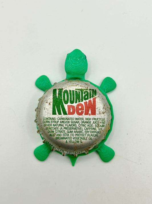 Mountain Dew (Vintage, Silver Background) - Bottle Cap Magnet Turtle