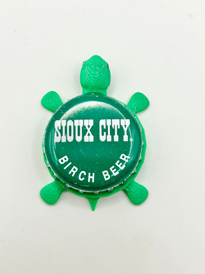Sioux City Birch Beer Soda - Bottle Cap Magnet Turtle Shell Shocked Art