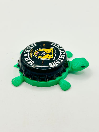 Belching Beaver Brewery - Bottle Cap Magnet Turtle Shell Shocked Art