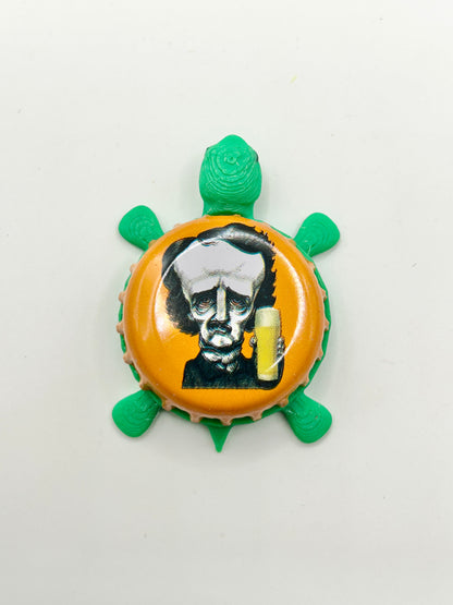 Edgar Allan Poe (Orange) - Raven Brewery - Bottle Cap Magnet Turtle Shell Shocked Art