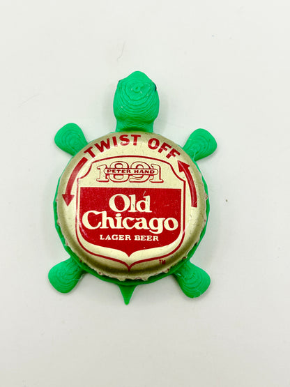 Old Chicago Lager - Bottle Cap Magnet Turtle Shell Shocked Art