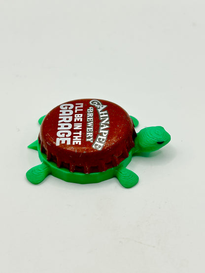 Ahnapee Brewery, I’ll Be In The Garage - Bottle Cap Magnet Turtle Shell Shocked Art