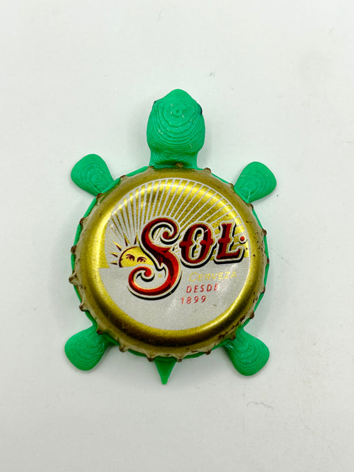 Sol Cerveza (Gold) - Bottle Cap Magnet Turtle Shell Shocked Art