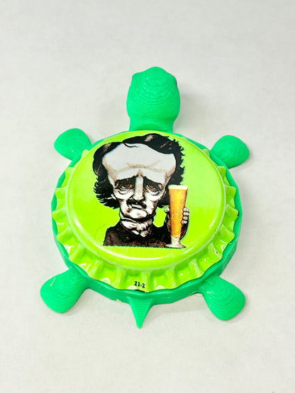 Edgar Allan Poe (Lime Green) - Raven Brewery - Bottle Cap Magnet Turtle Shell Shocked Art