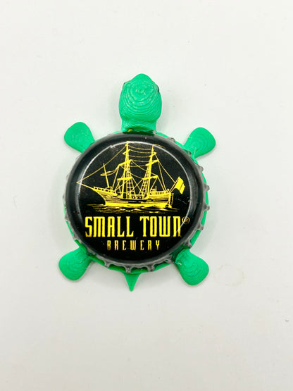 Small Town Brewery (Yellow) - Bottle Cap Magnet Turtle Shell Shocked Art