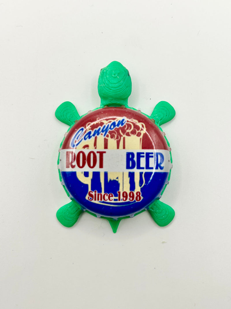 Canyon Root Beer - Bottle Cap Magnet Turtle Shell Shocked Art