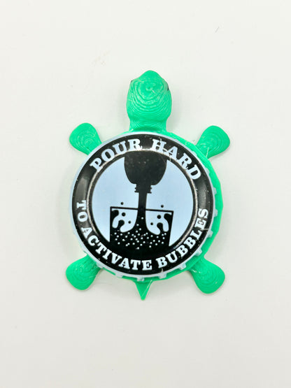 Pour Hard to Activate Bubbles - Bottle Cap Magnet Turtle Shell Shocked Art