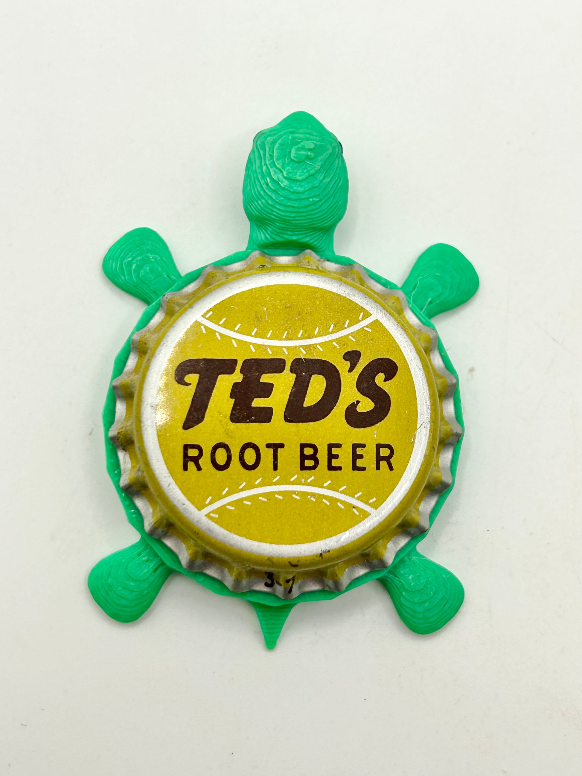 Ted’s Root Beer - Bottle Cap Magnet Turtle Shell Shocked Art
