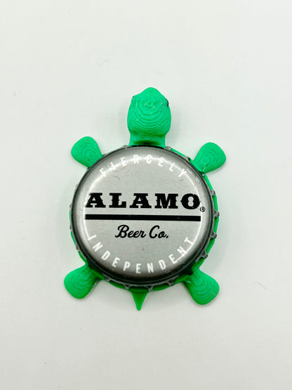 Alamo Beer Co - Bottle Cap Magnet Turtle Shell Shocked Art