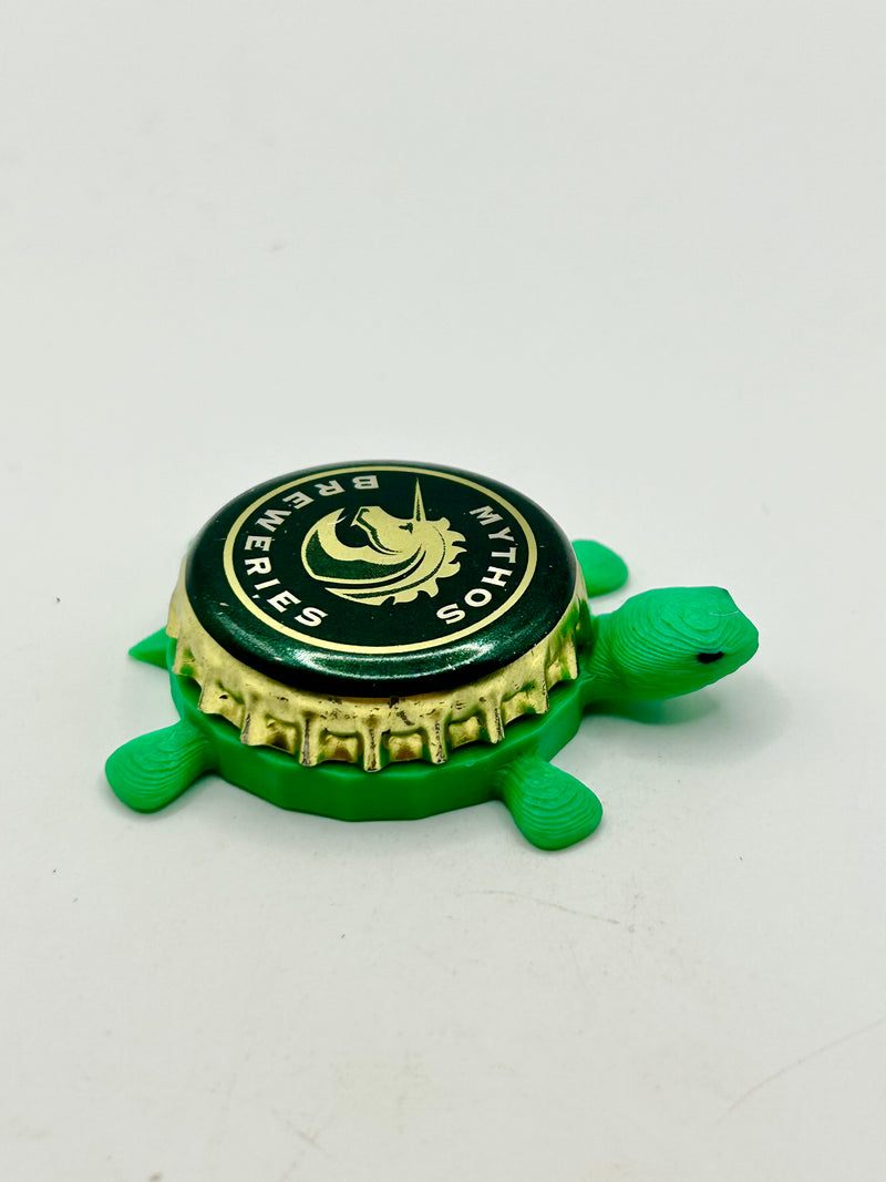 Mythos Breweries - Bottle Cap Magnet Turtle Shell Shocked Art