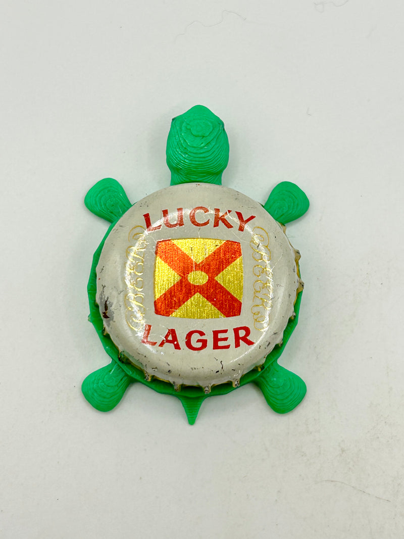 Lucky Lager - Bottle Cap Magnet Turtle Shell Shocked Art