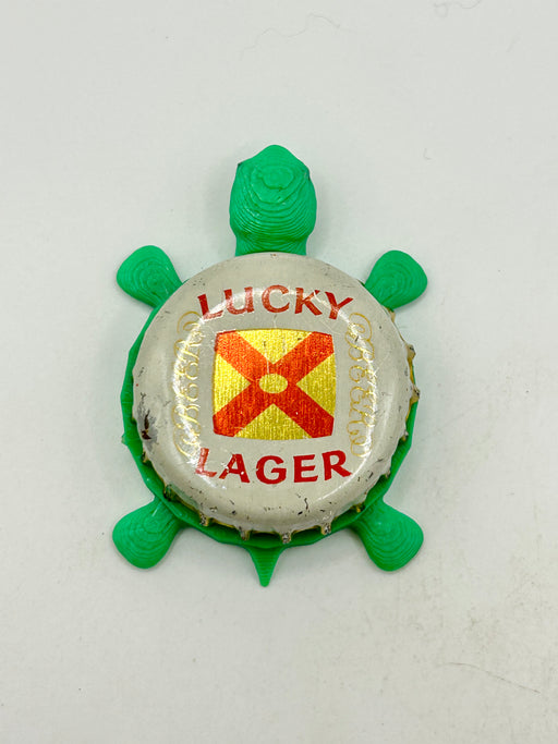 Lucky Lager - Bottle Cap Magnet Turtle Shell Shocked Art