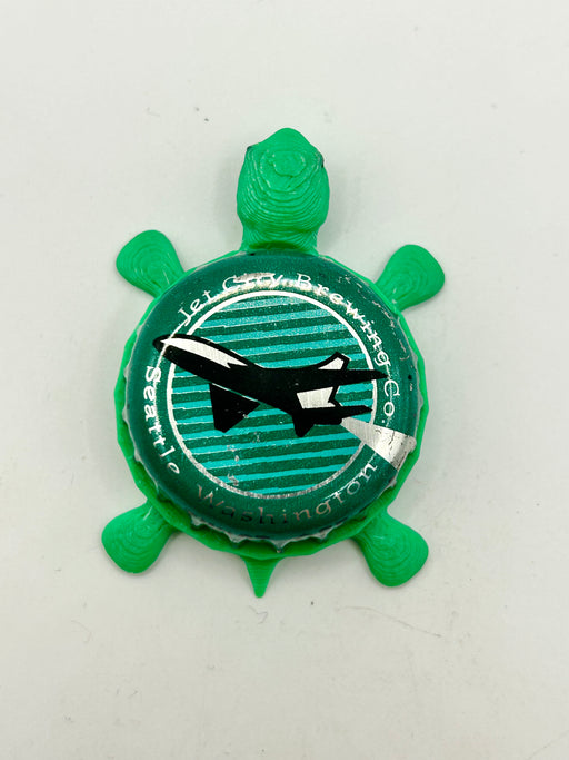 Jet City Brewing (Green) - Bottle Cap Magnet Turtle Shell Shocked Art
