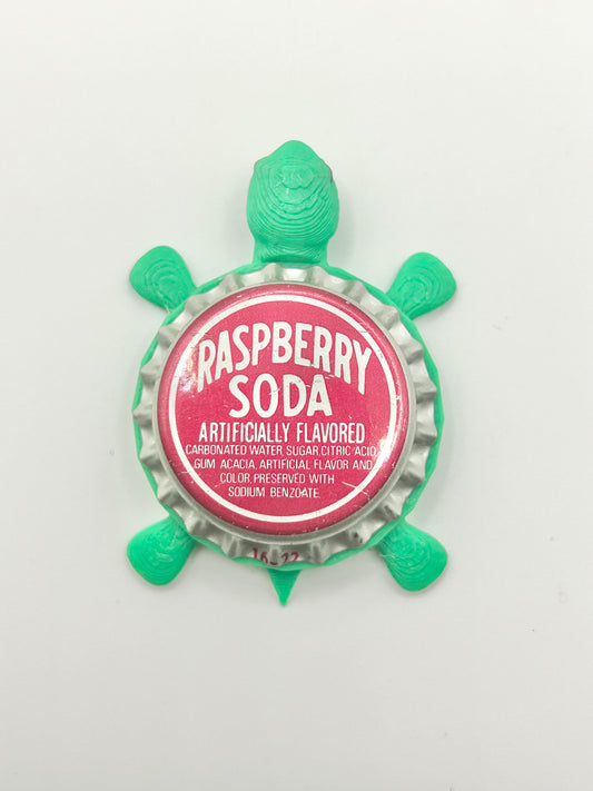 Raspberry Soda (Bright Background) - Bottle Cap Magnet Turtle