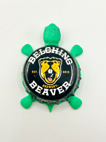 Belching Beaver Brewery - Bottle Cap Magnet Turtle Shell Shocked Art