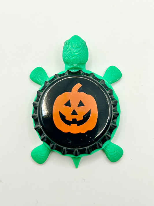 Jack O Lantern Pumpkin - Bottle Cap Magnet Turtle
