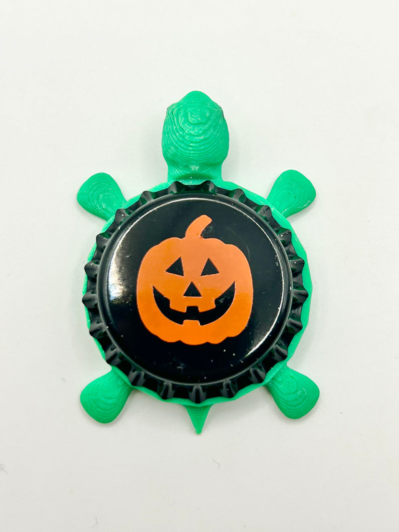 Jack O Lantern Pumpkin - Bottle Cap Magnet Turtle Shell Shocked Art
