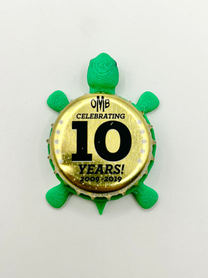 Olde Mecklenburg Brewing (OMB 10 Years) - Bottle Cap Magnet Turtle Shell Shocked Art