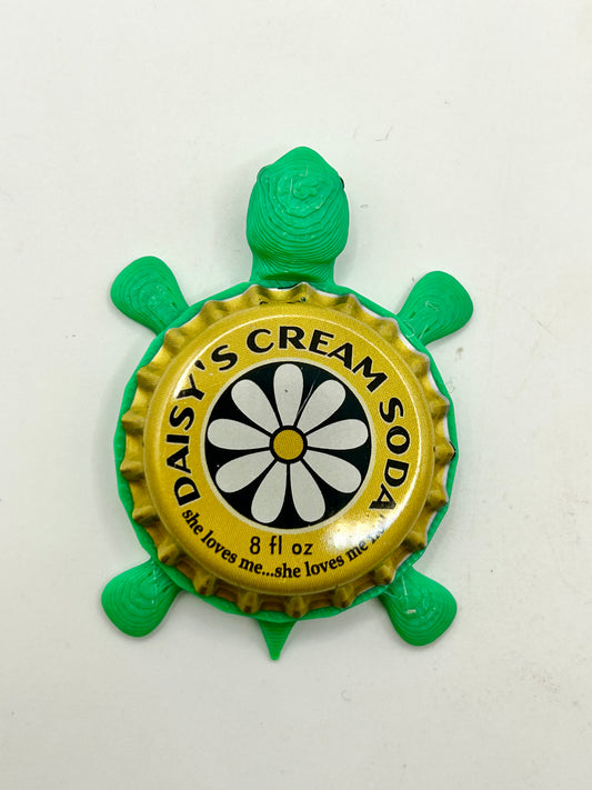 Daisy’s Cream Soda - Bottle Cap Magnet Turtle Shell Shocked Art