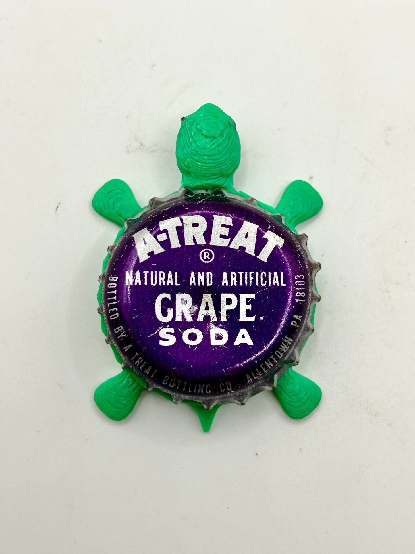 A-Treat Grape Soda - Bottle Cap Magnet Turtle Shell Shocked Art
