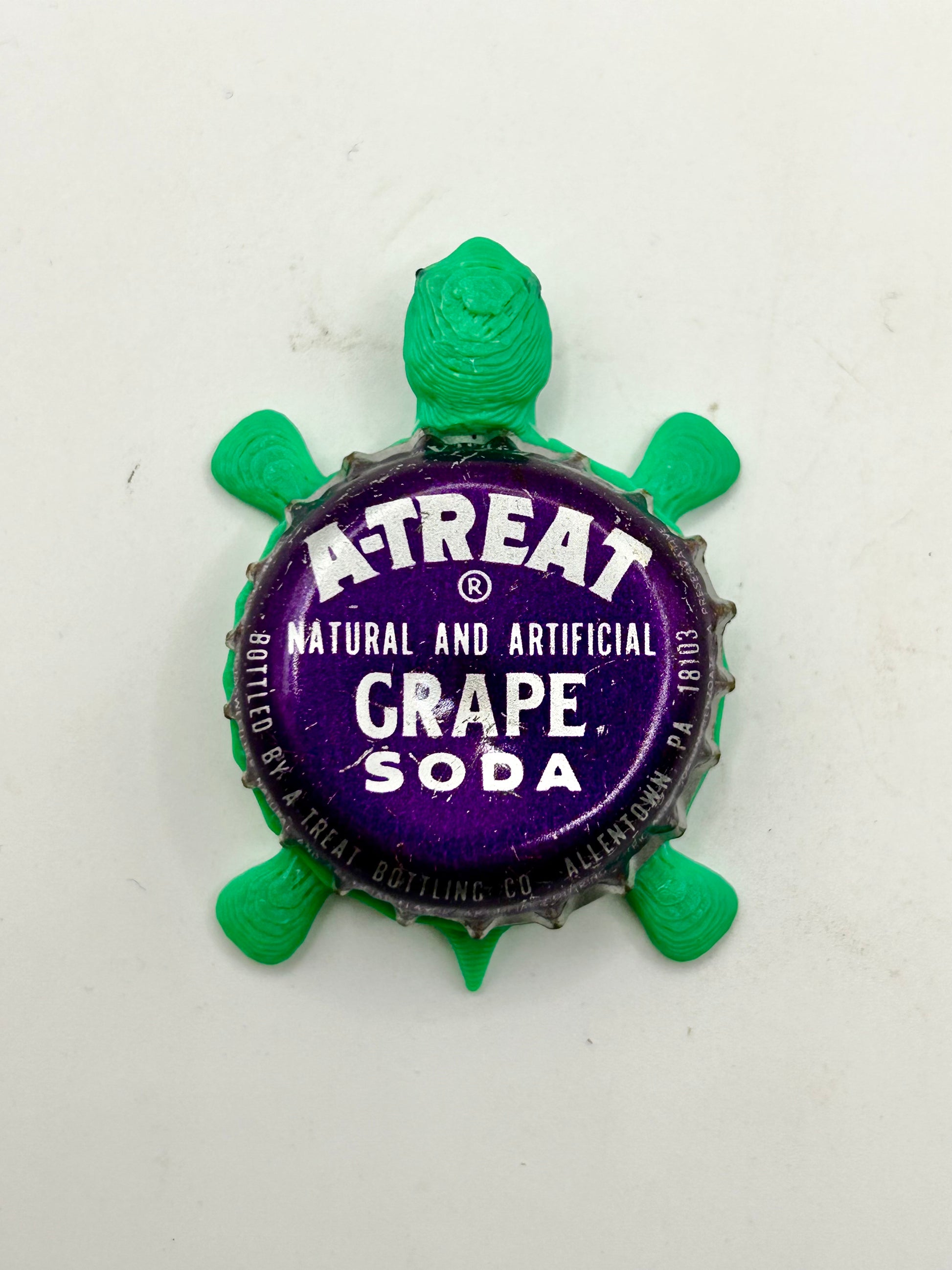 A-Treat Grape Soda - Bottle Cap Magnet Turtle Shell Shocked Art
