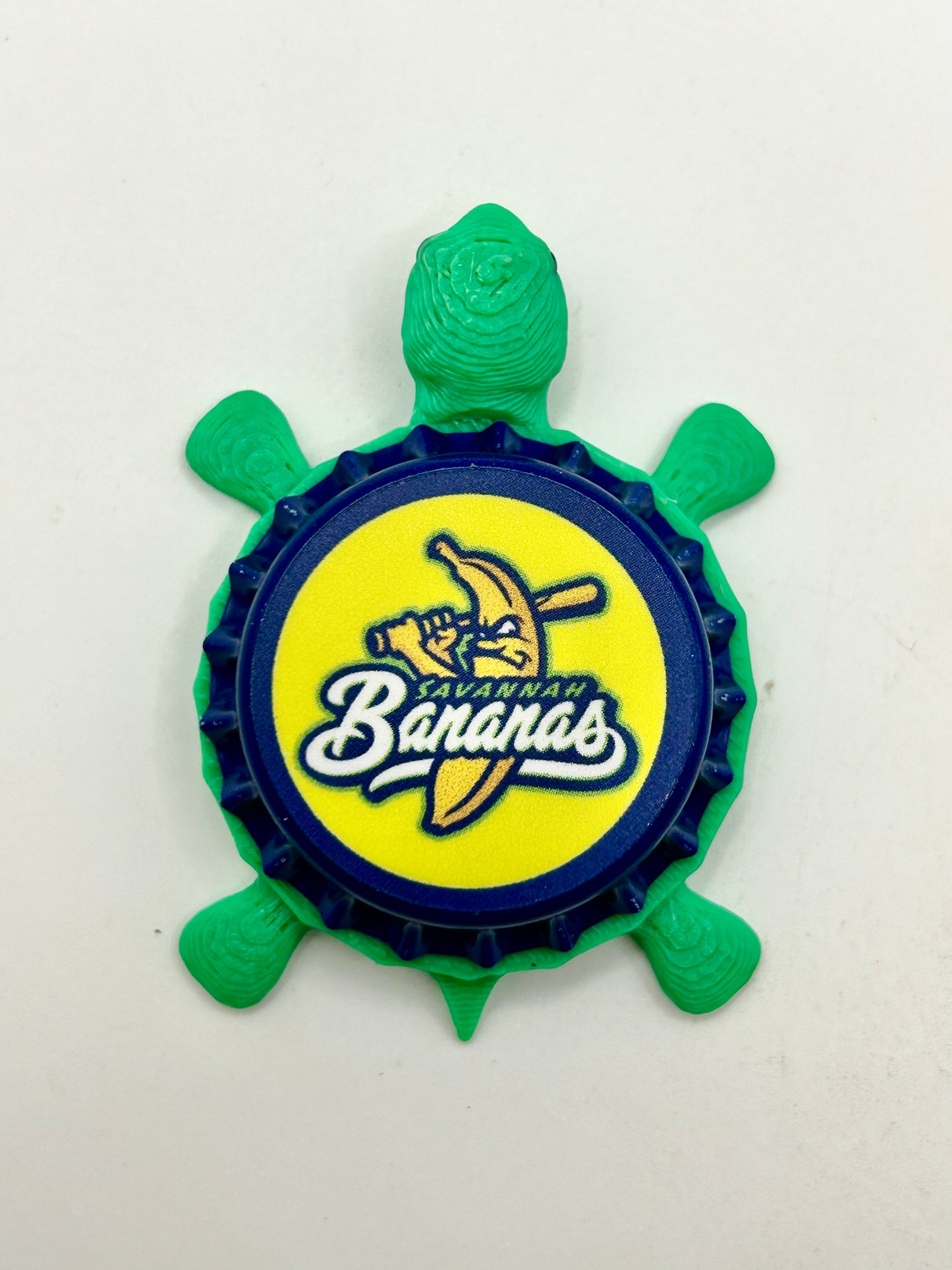 Savannah Bananas (Blue Cap) - Bottle Cap Magnet Turtle Shell Shocked Art