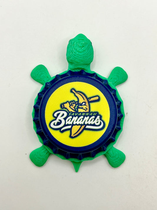 Savannah Bananas (Blue Cap) - Bottle Cap Magnet Turtle Shell Shocked Art