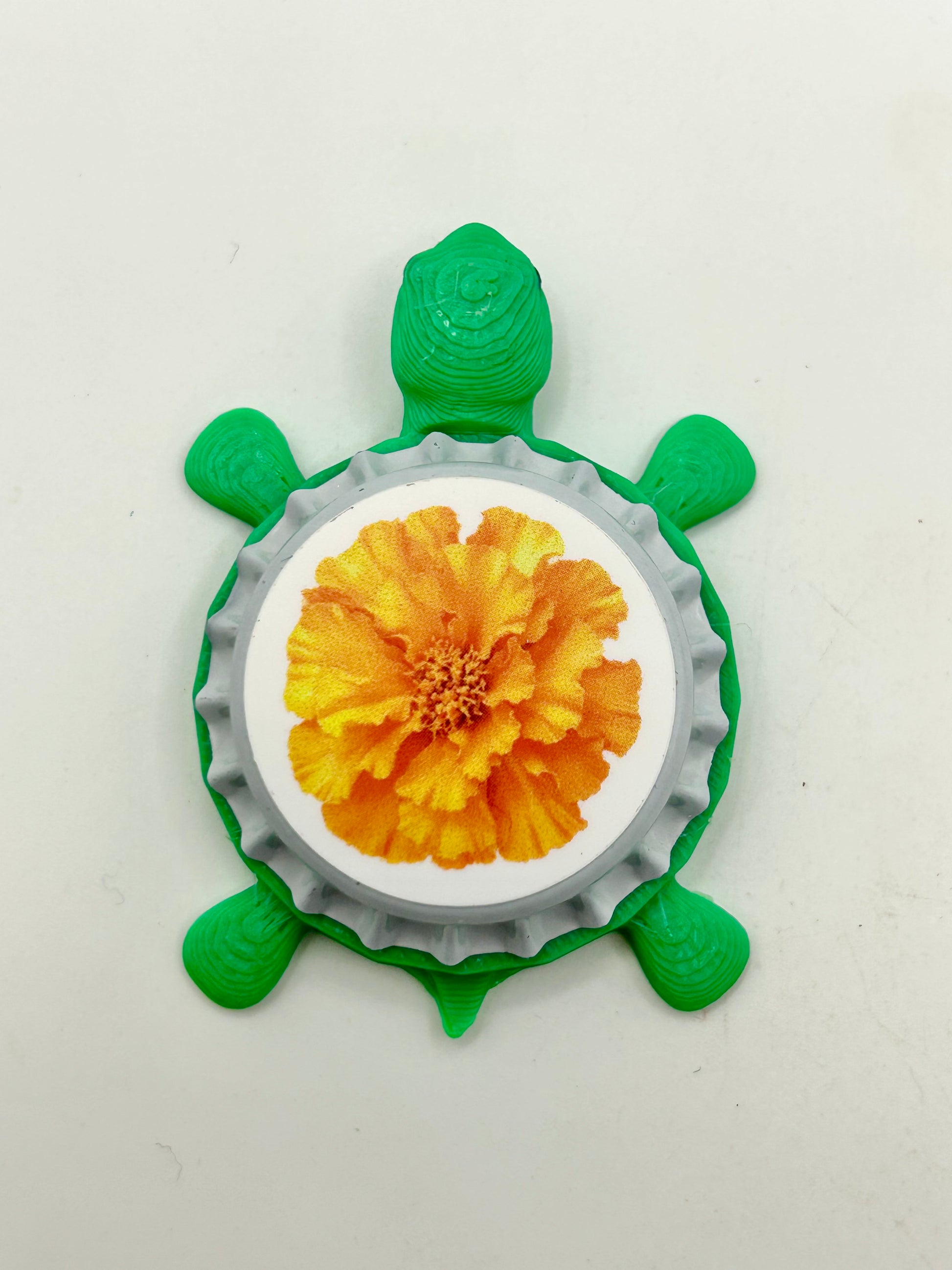 Marigold - Bottle Cap Magnet Turtle Shell Shocked Art