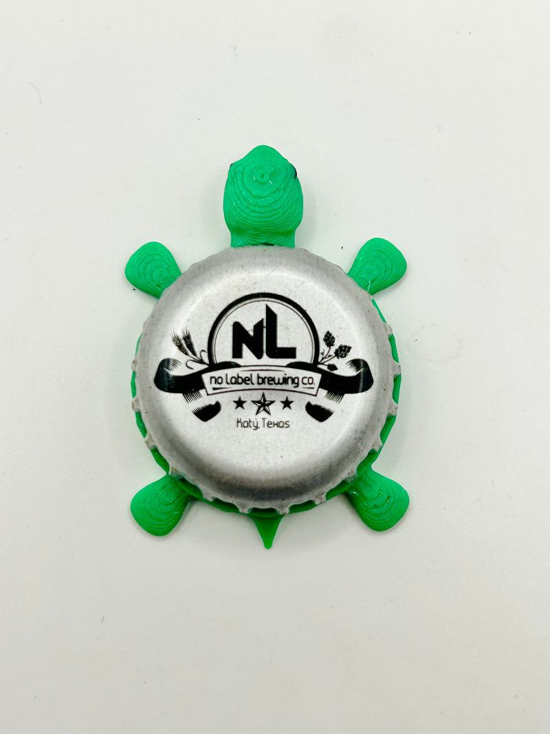 No Label Brewing - Bottle Cap Magnet Turtle Shell Shocked Art