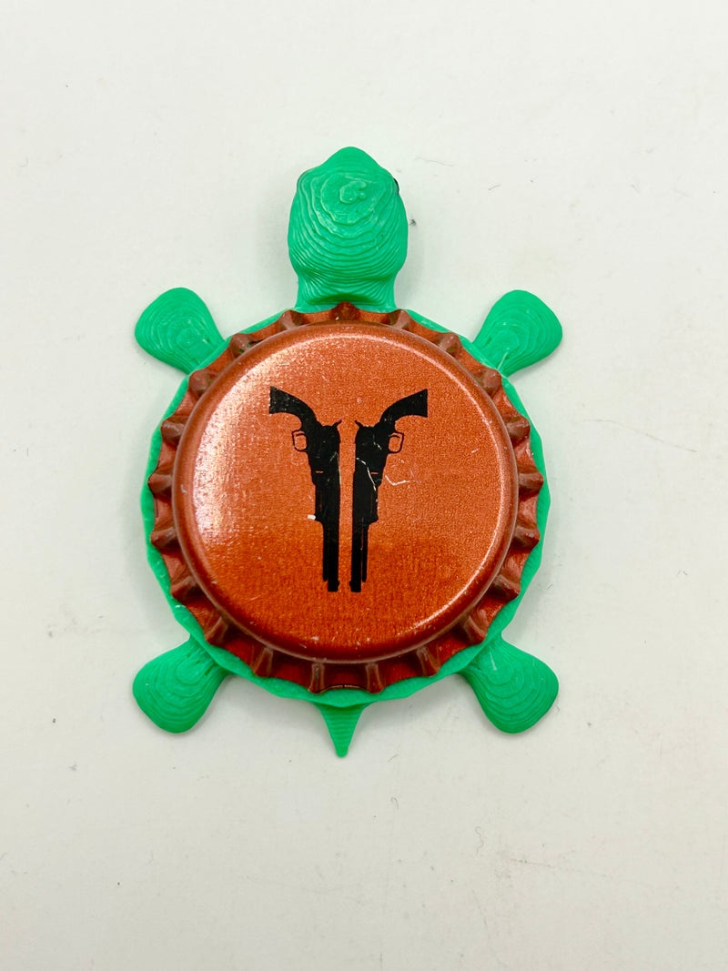 Texas Revolver Brewing (Red) - Bottle Cap Magnet Turtle Shell Shocked Art