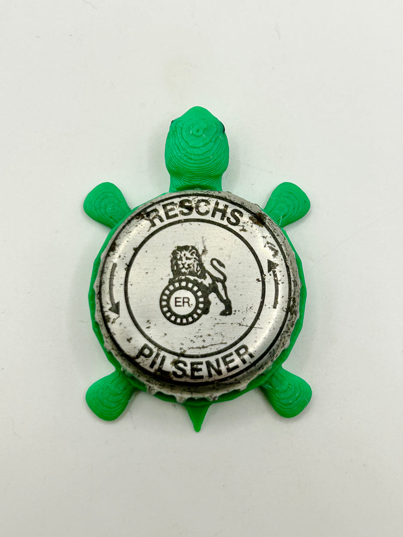 Reschs Pilsener - Bottle Cap Magnet Turtle Shell Shocked Art