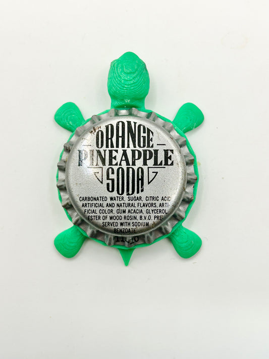 Orange Pineapple Soda - Bottle Cap Magnet Turtle