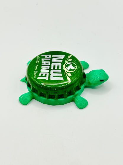 New Planet Beer - Bottle Cap Magnet Turtle Shell Shocked Art