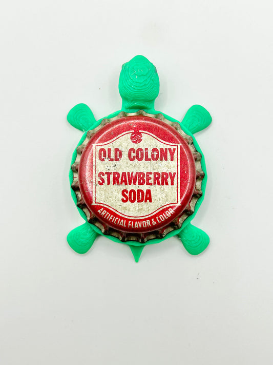 Old Colony Strawberry Soda (Vintage) - Bottle Cap Magnet Turtle