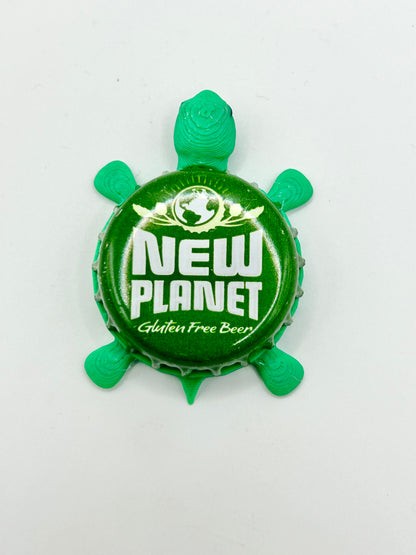 New Planet Beer - Bottle Cap Magnet Turtle Shell Shocked Art