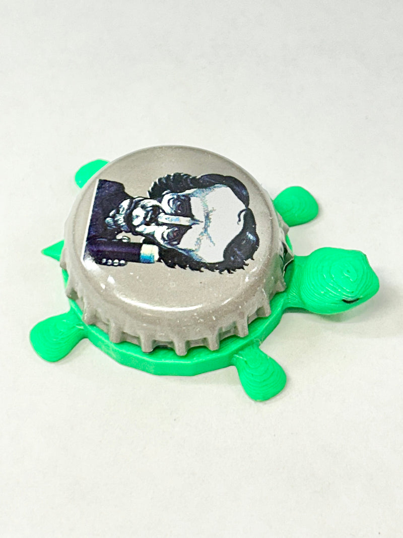 Edgar Allan Poe (Gray) - Raven Brewery - Bottle Cap Magnet Turtle Shell Shocked Art