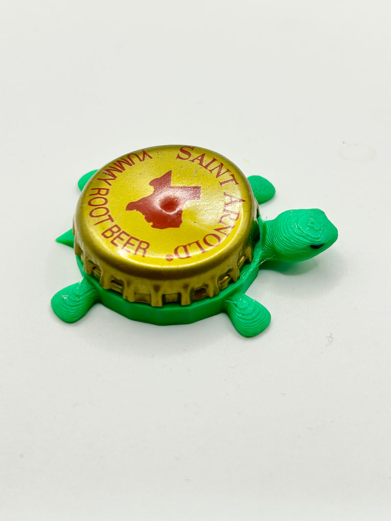Saint Arnold Yummy Root Beer - Bottle Cap Magnet Turtle Shell Shocked Art