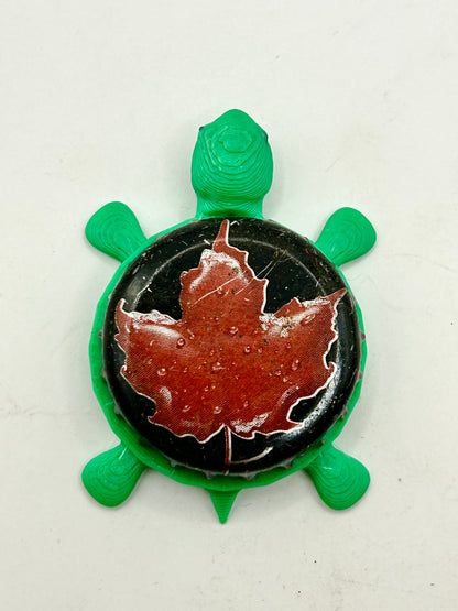 Molson (Red Leaf, Black) - Bottle Cap Magnet Turtle Shell Shocked Art