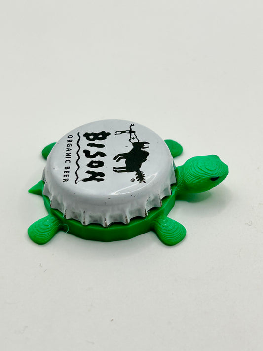 Bison Beer (White, Organic Beer) - Bottle Cap Magnet Turtle Shell Shocked Art