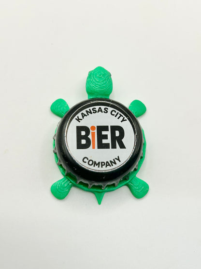 Kansas City Bier Co (White) - Bottle Cap Magnet Turtle Shell Shocked Art