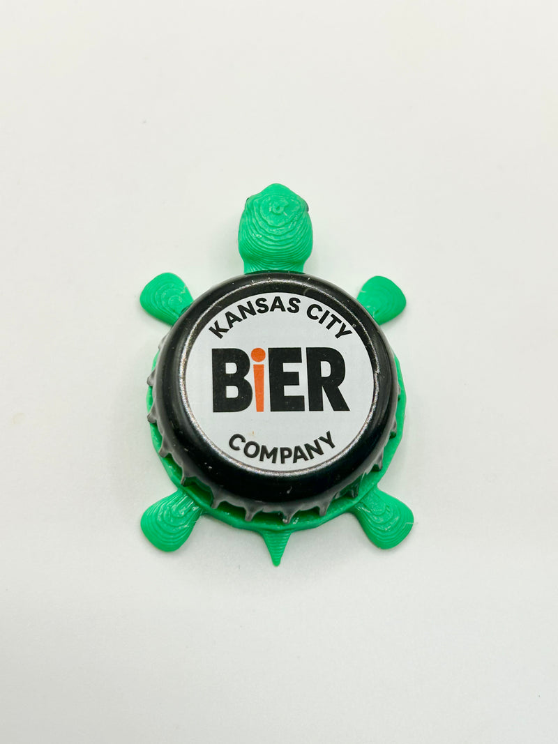 Kansas City Bier Co (White) - Bottle Cap Magnet Turtle Shell Shocked Art