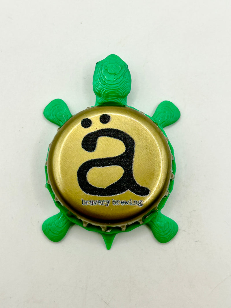 Bravery Brewing - Bottle Cap Magnet Turtle Shell Shocked Art