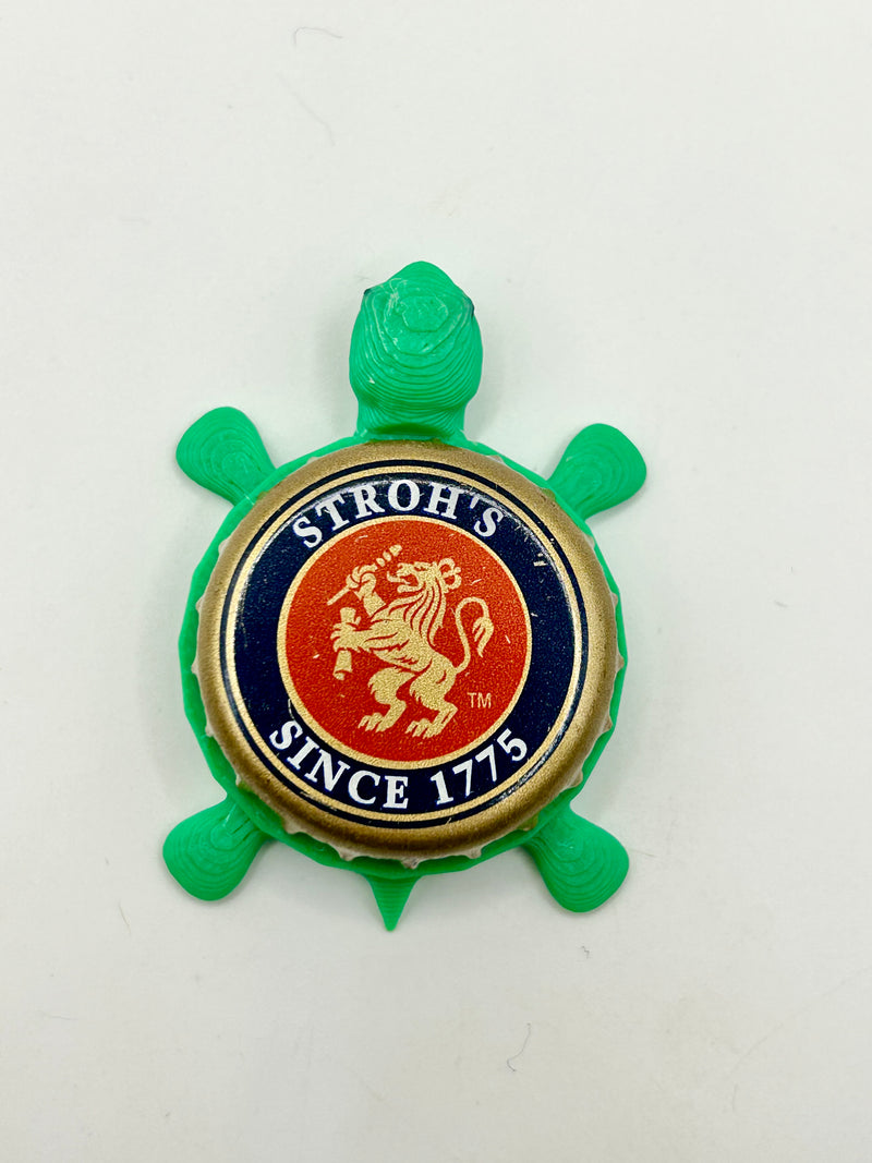 Stroh’s Beer - Bottle Cap Magnet Turtle Shell Shocked Art