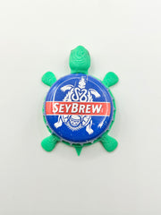 Seybrew Beer - Bottle Cap Magnet Turtle Shell Shocked Art