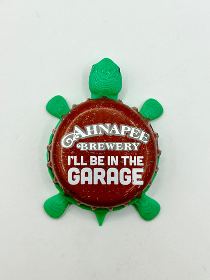 Ahnapee Brewery, I’ll Be In The Garage - Bottle Cap Magnet Turtle Shell Shocked Art