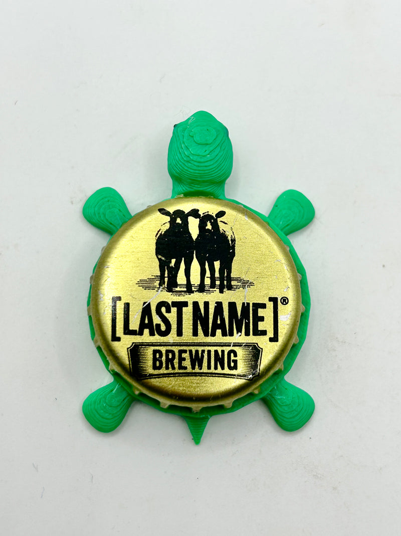 Last Name Brewing (Gold) - Bottle Cap Magnet Turtle Shell Shocked Art