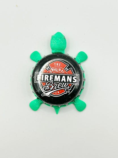 Firemans Brew (Black) - Bottle Cap Magnet Turtle Shell Shocked Art