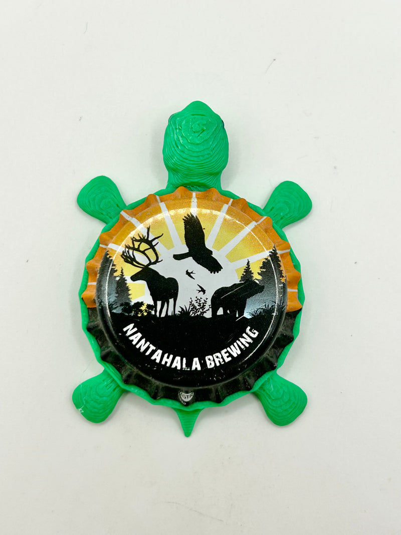 Nantahala Brewing - Bottle Cap Magnet Turtle Shell Shocked Art